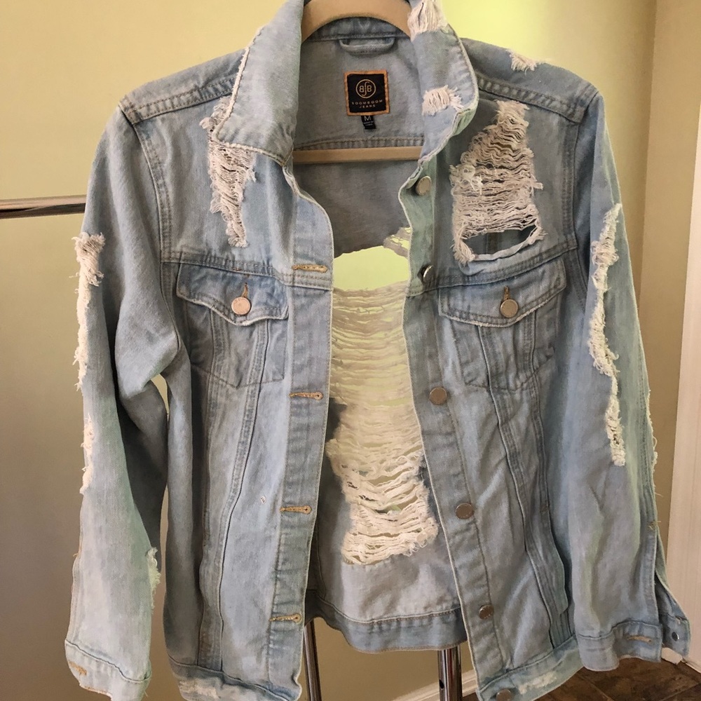 Distressed Light-Wash Denim Jacket